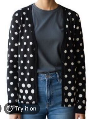 Women's Size Large Button Down Cardigan Polka Dots